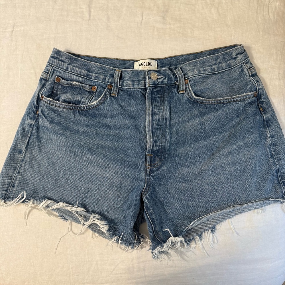 Agolde Light Blue High-Rise Denim Jean Shorts